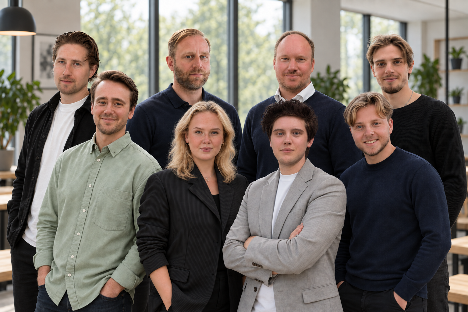 Spelcash redaktion samlad i en teambild med åtta medarbetare.