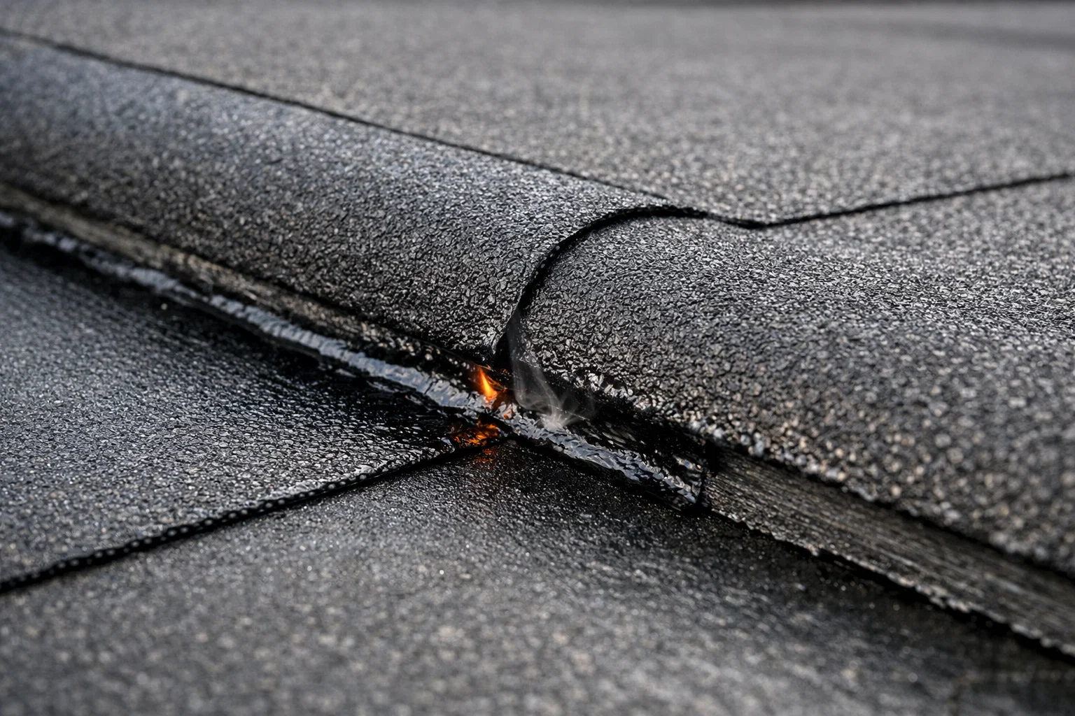 Modern torch-on felt roofing system showing heat-sealed seams and layered construction.