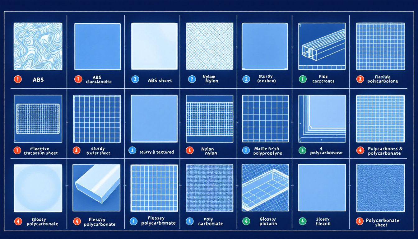 Different plastic materials suitable for CNC machining, including ABS and Nylon.