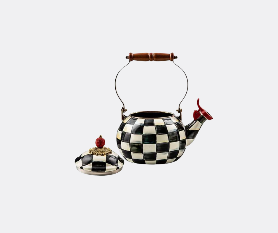 This adorable black-and-white checkered kettle with red accents makes a good hostess gift for the tea lover.