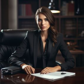 female insurance adjuster sitting at desk