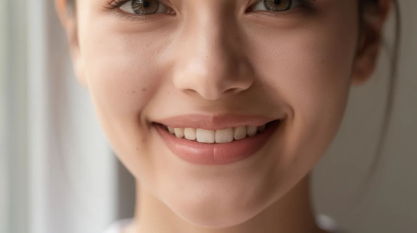 The image features a close-up of a smiling individual with natural-looking lips, illuminated by soft daylight, showcasing a subtle enhancement that highlights their facial features. The person's lips appear well-defined and balanced, suggesting the possible use of lip fillers for a youthful appearance and natural beauty.