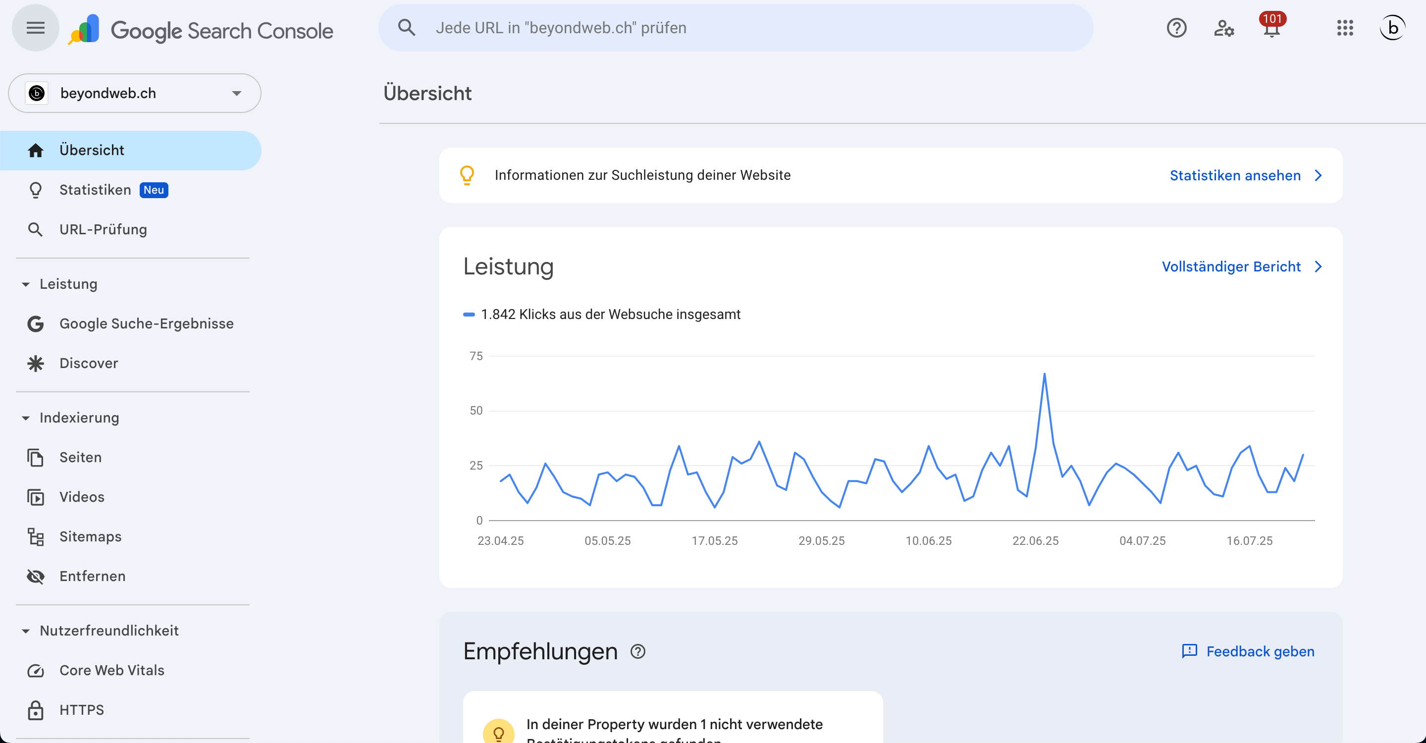 Screenshot von der Google Search Console