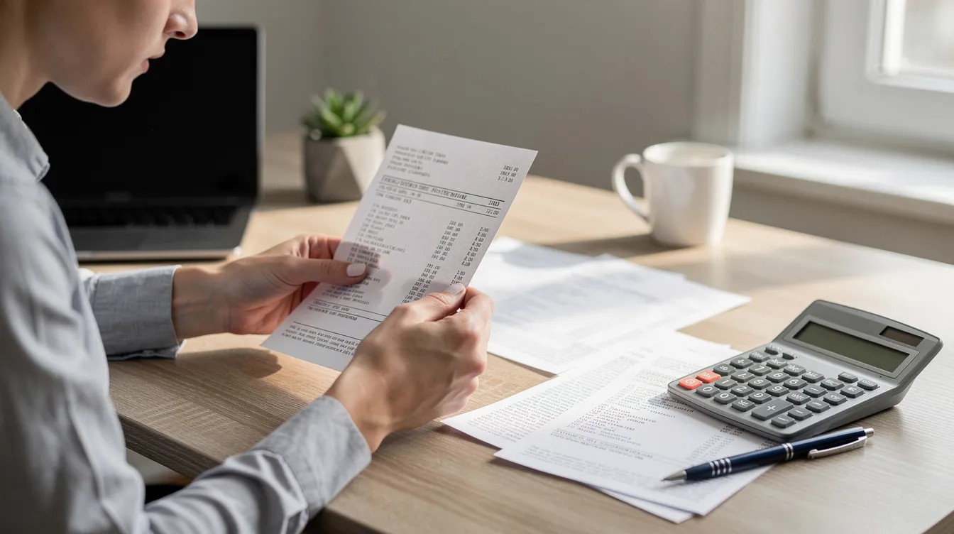 c9743bc8 3dc7 463d a6e6 8ec07e54bc4d A person is seated at a desk, meticulously reviewing printed bank statements while a calculator and pen are placed nearby, highlighting the importance of financial documentation in the loan application process, particularly for business loans like the PM Mudra loan. The scene emphasizes the careful assessment of repayment capacity and required documents for small businesses seeking financial growth.