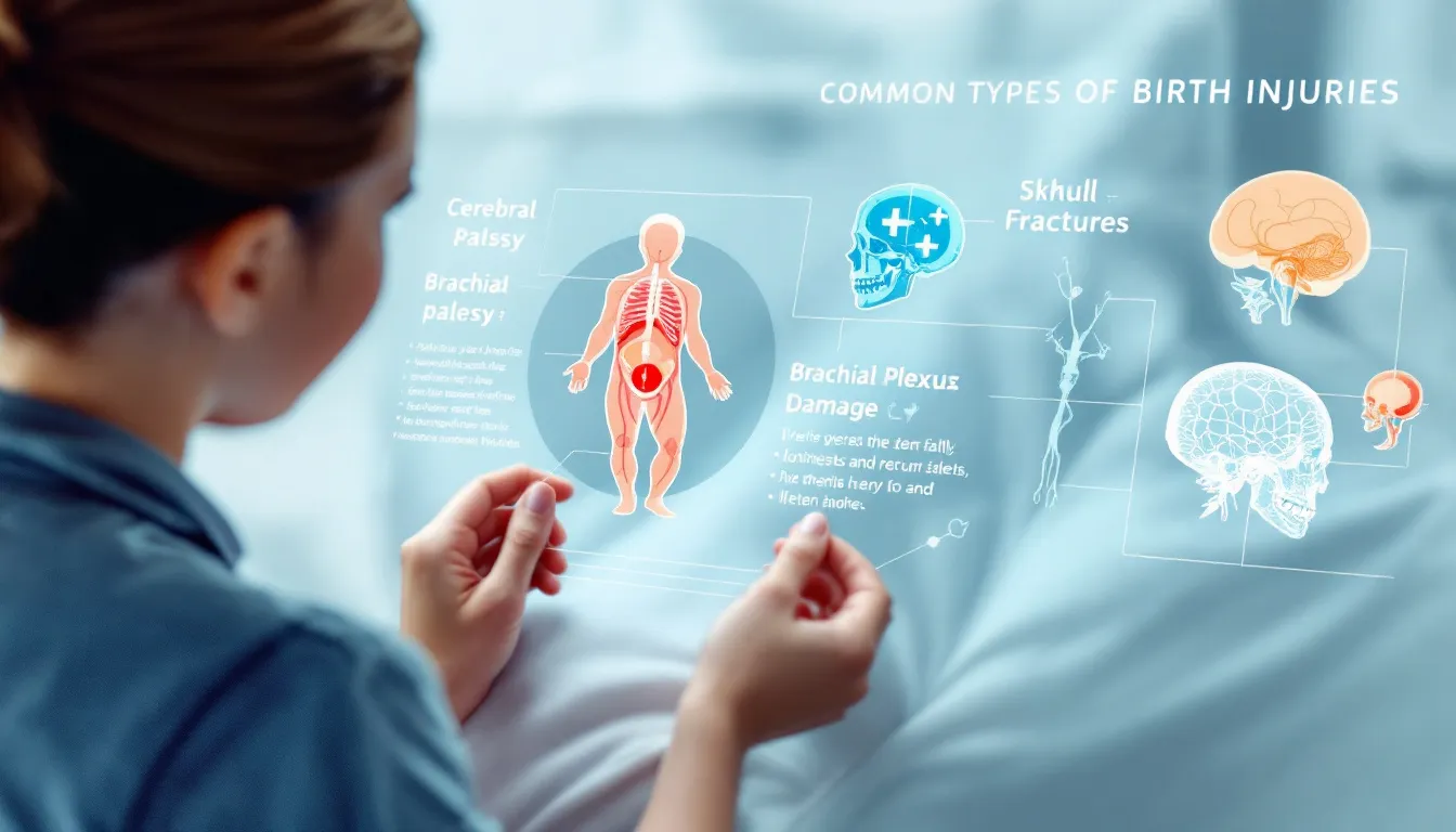 A visual representation of common types of birth injuries, featuring medical diagrams.
