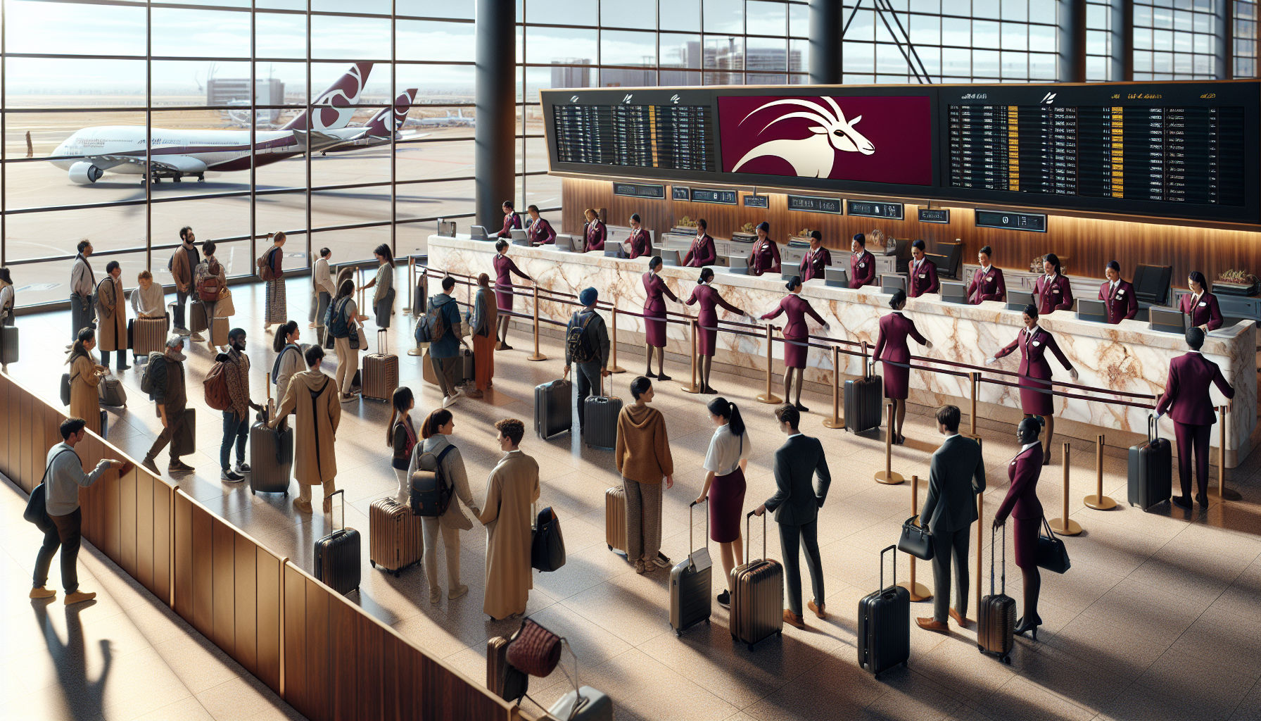 Qatar Airways check-in counters at JFK Airport