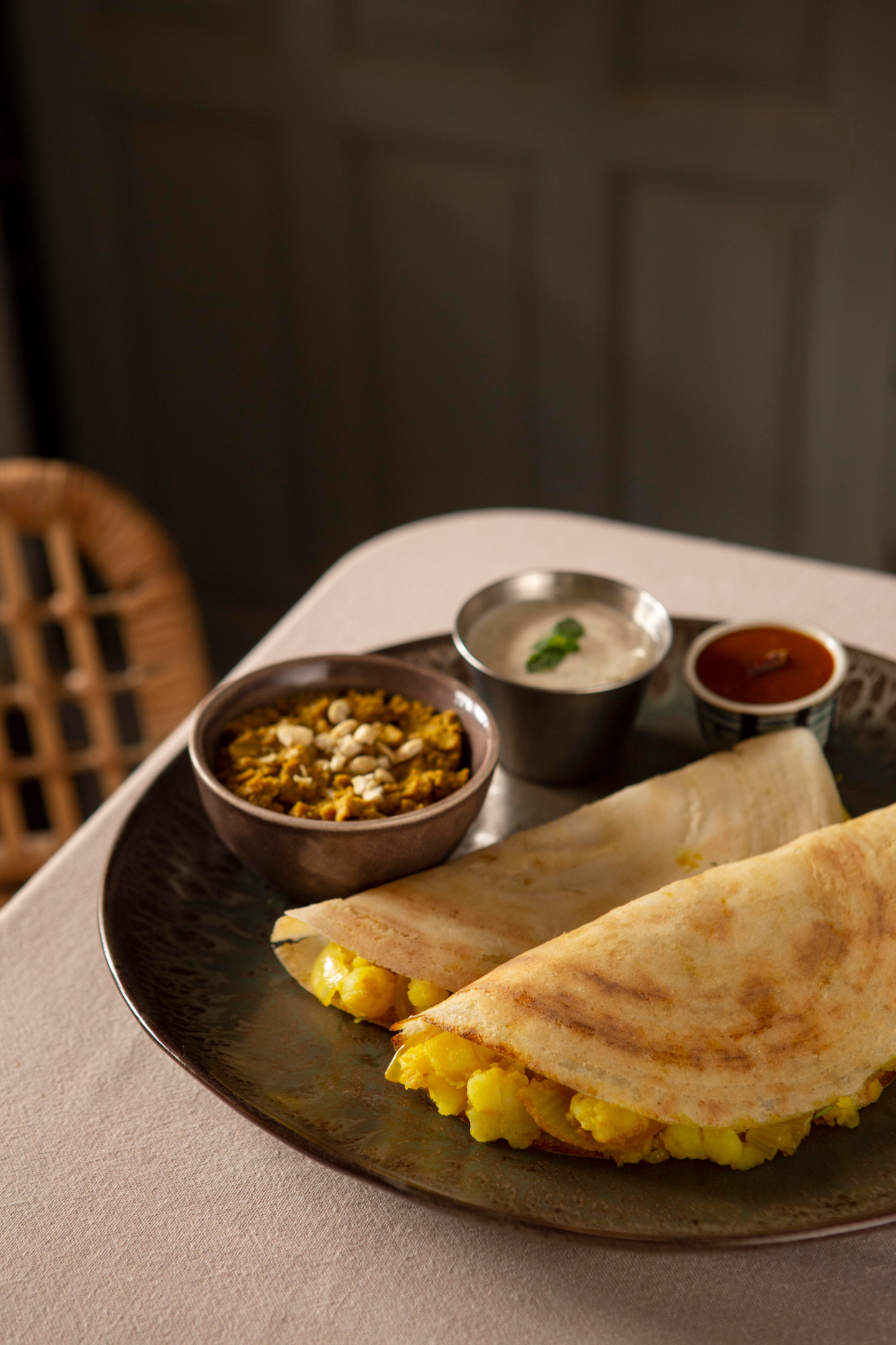 Masala dosa - Traditional South Indian dish served with flavorful spices.