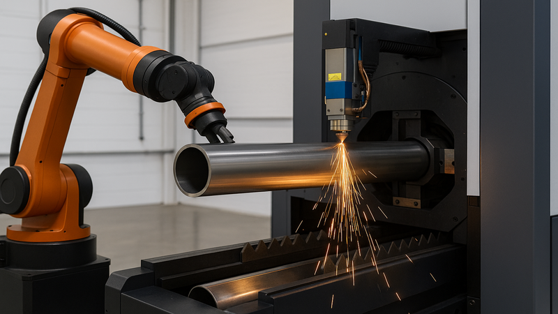 A robotic arm is also used to sort tubes after cutting