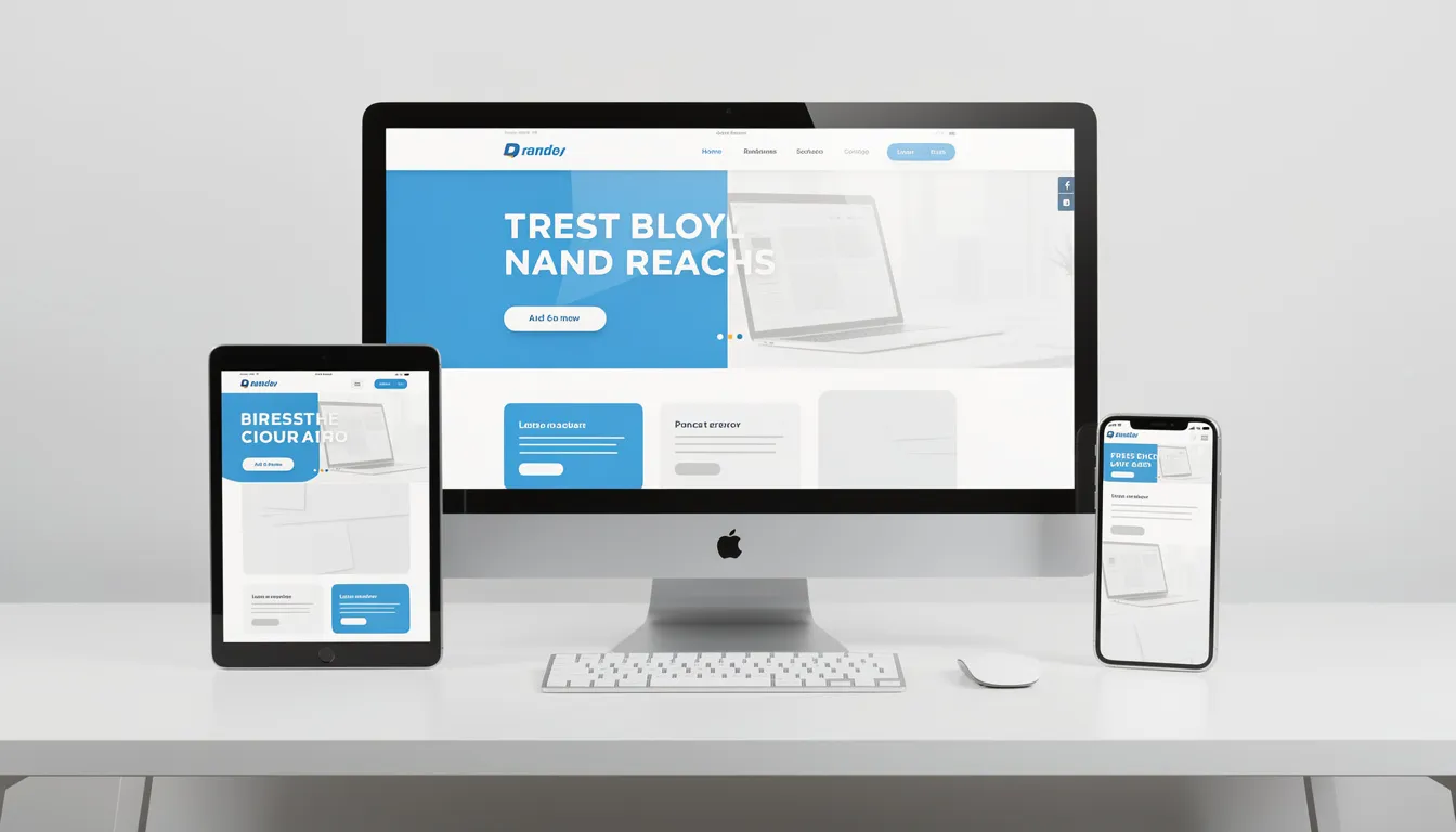 The image showcases a modern responsive website displayed on a desktop computer, tablet, and smartphone, illustrating its adaptability across different devices. This visual representation emphasizes the importance of web development and digital marketing strategies for enhancing online visibility and user engagement for local businesses.
