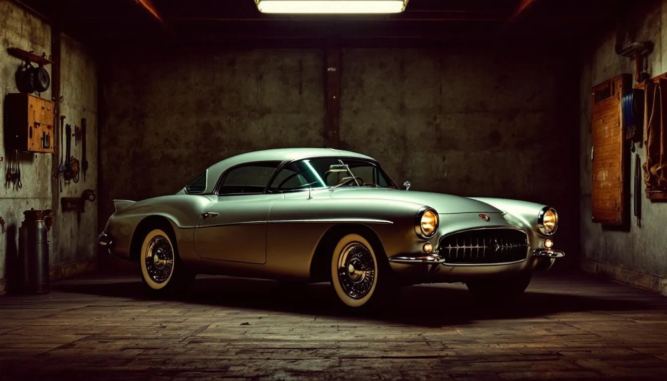 A classic car parked in a garage, showcasing its vintage design, emphasizing the importance of classic car insurance even for occasional driving.