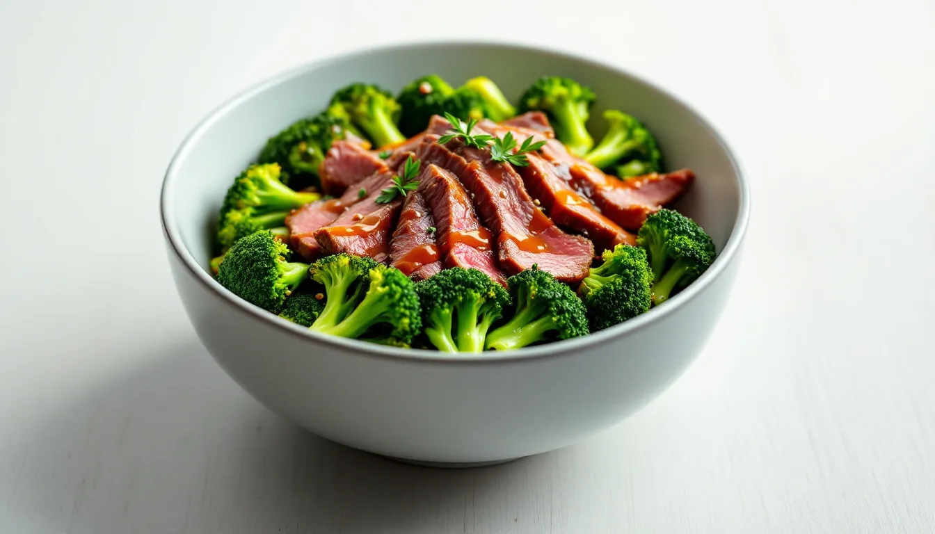 Keto beef and broccoli dish served in a bowl.