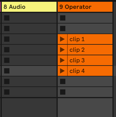 Ableton's Session View of MIDI clips