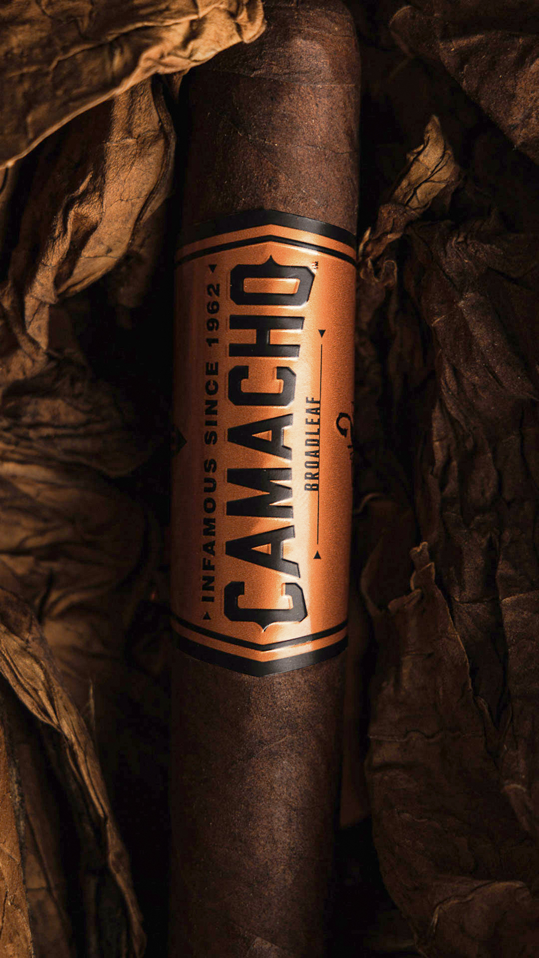 A Camacho Broadleaf cigar with a Honduran Broadleaf wrapper and an oversized Honduran Broadleaf wrapper