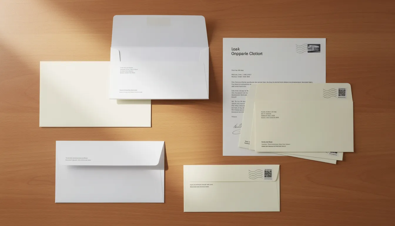 A collection of direct mail letters and envelopes arranged on a wooden desk, representing marketing materials that real estate professionals might use to connect with motivated sellers in the probate process.