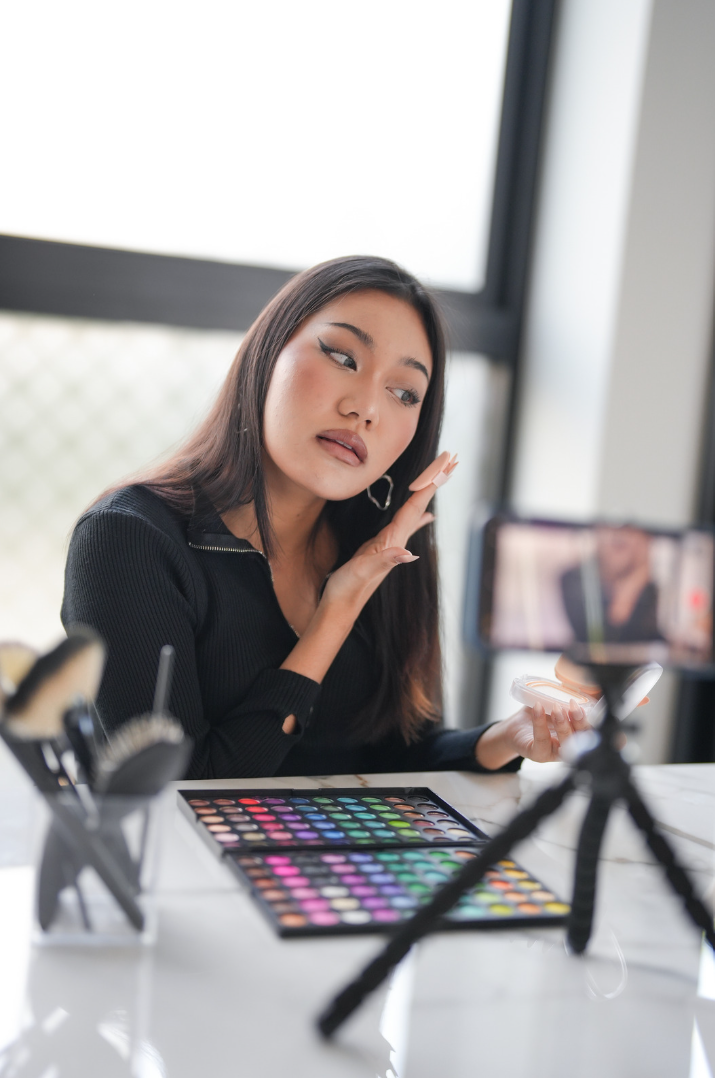 Beauty Influencer filming content for brand partnership
