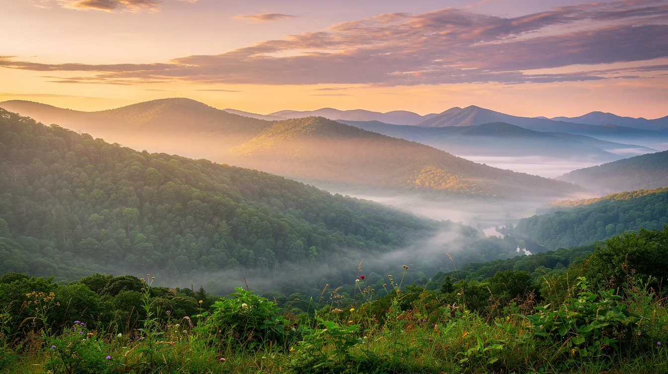 The image captures the breathtaking Great Smoky Mountains at sunset, showcasing rolling green hills bathed in warm, golden light. This serene landscape symbolizes the importance of planning for a business's future, much like a buy sell agreement that protects ownership interests among partners.
