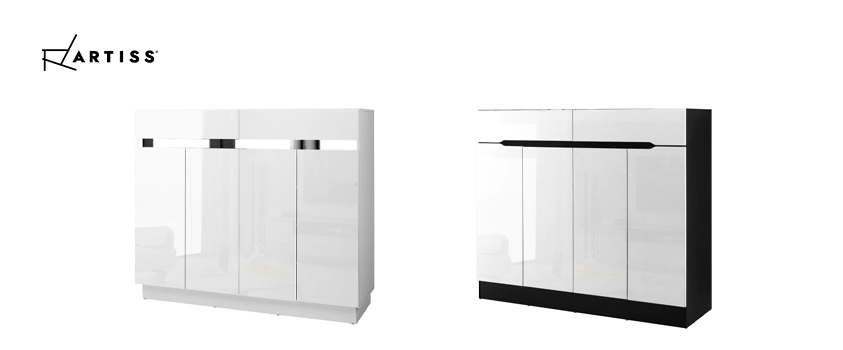 Two stylish high-gloss sideboard cabinets in black and white from Artiss.