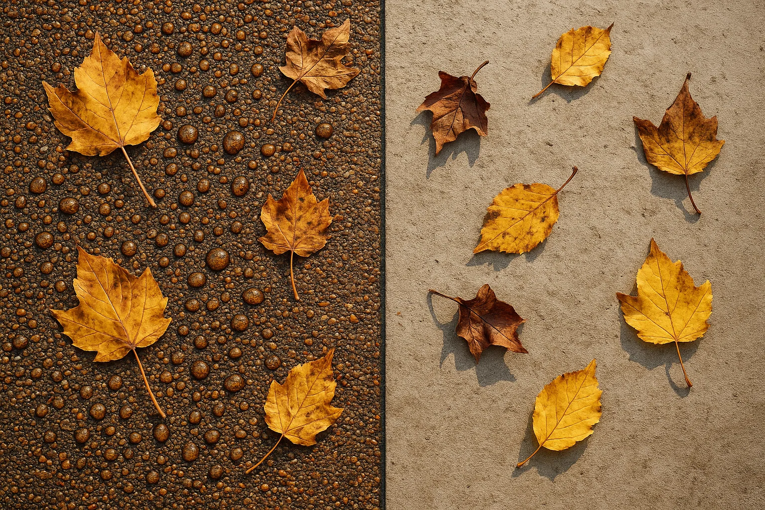 Resin and concrete driveway surfaces showing weather resistance in UK autumn.