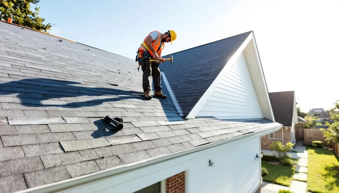 A professional roofer is seen installing new energy-efficient asphalt shingles on a residential home in Plano, TX, showcasing quality workmanship and dedication to roofing needs. This project highlights the expertise of experienced professionals in the roofing industry, ensuring the property is well-protected and energy-efficient.