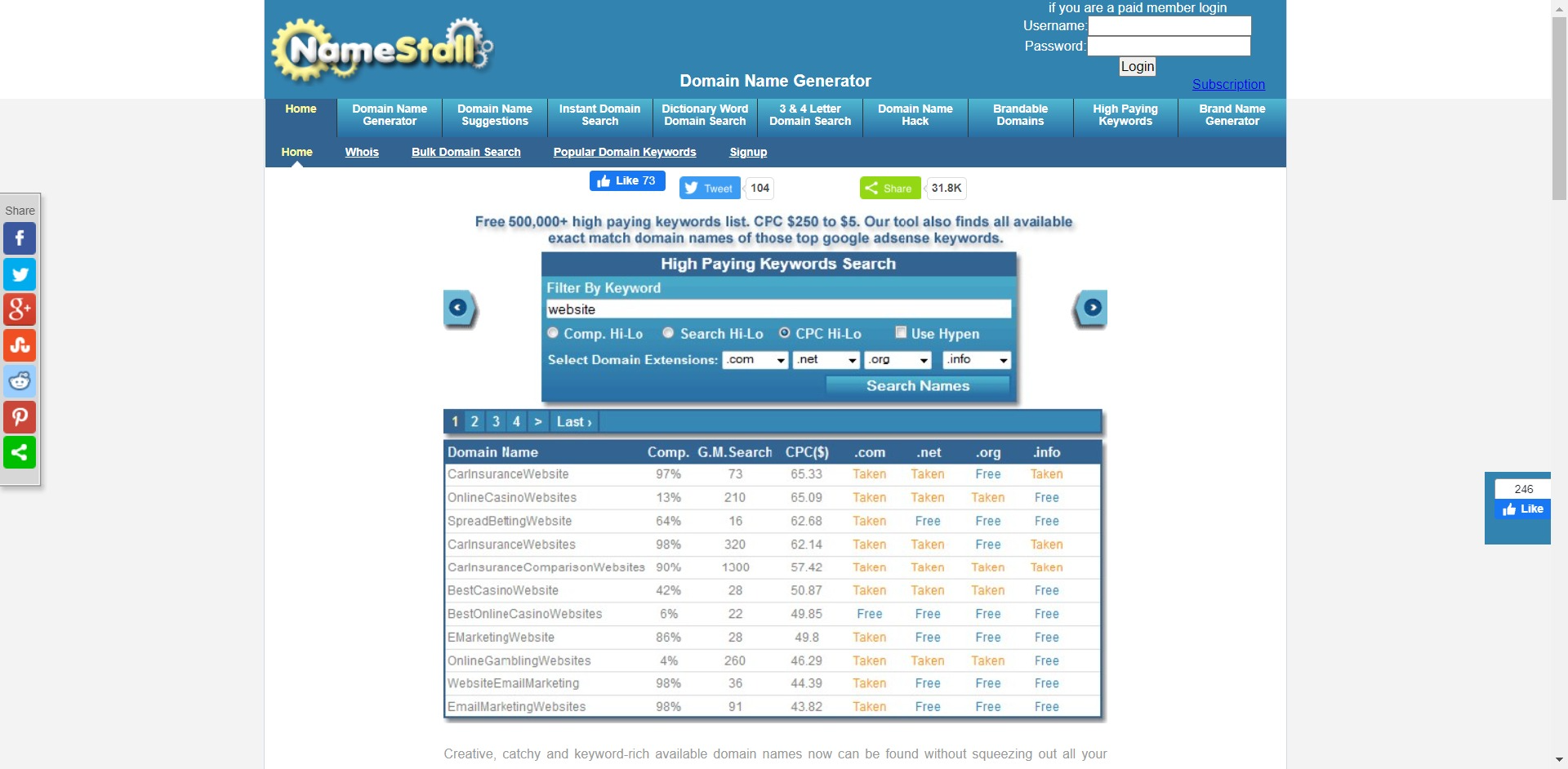 NameStall Domain Name Generator
