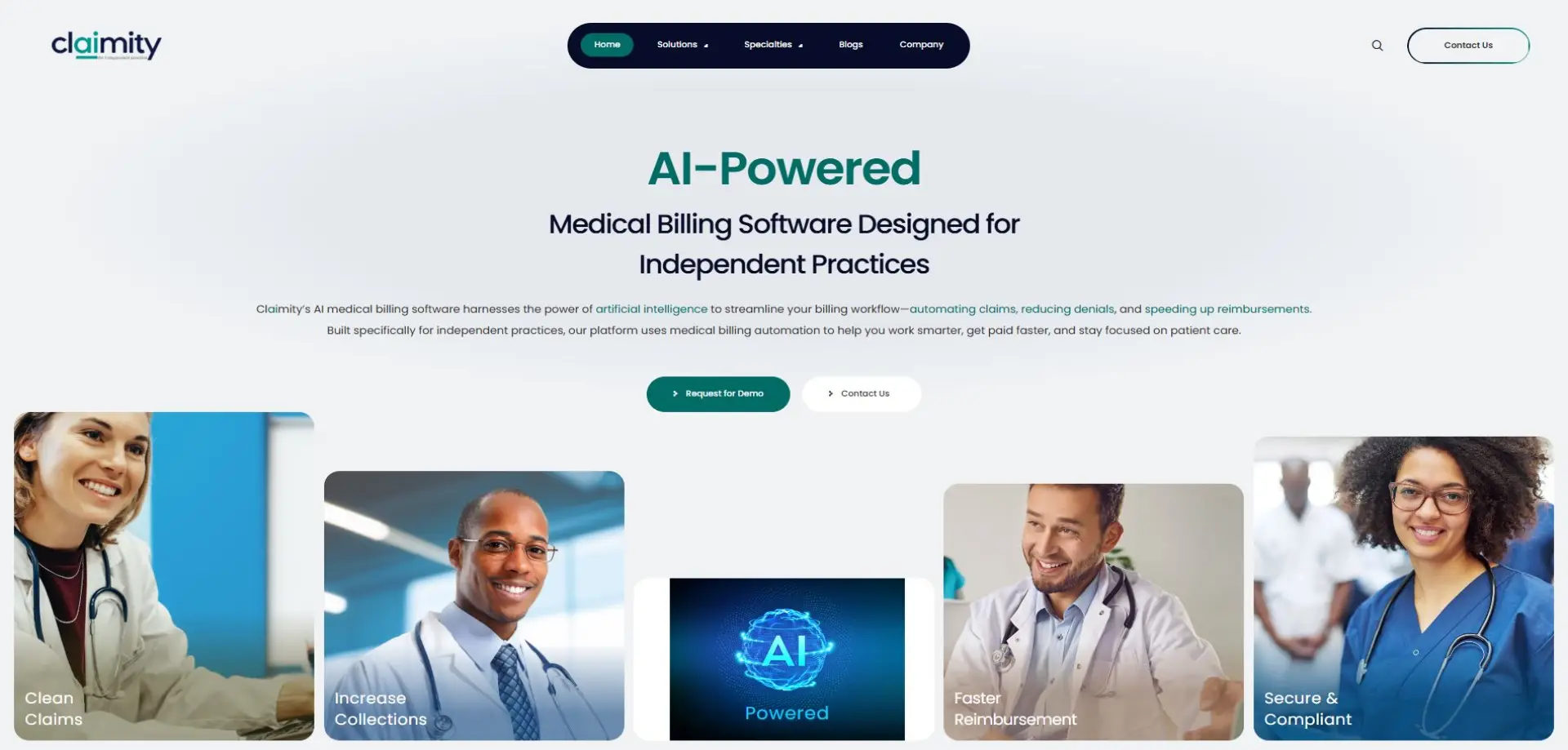 Homepage of Claimity website