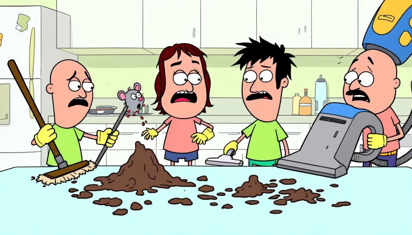 An image depicting rodent droppings on a surface, illustrating the health risks of rodent waste.