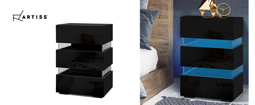 An Artiss RGB LED contemporary style bedside table.