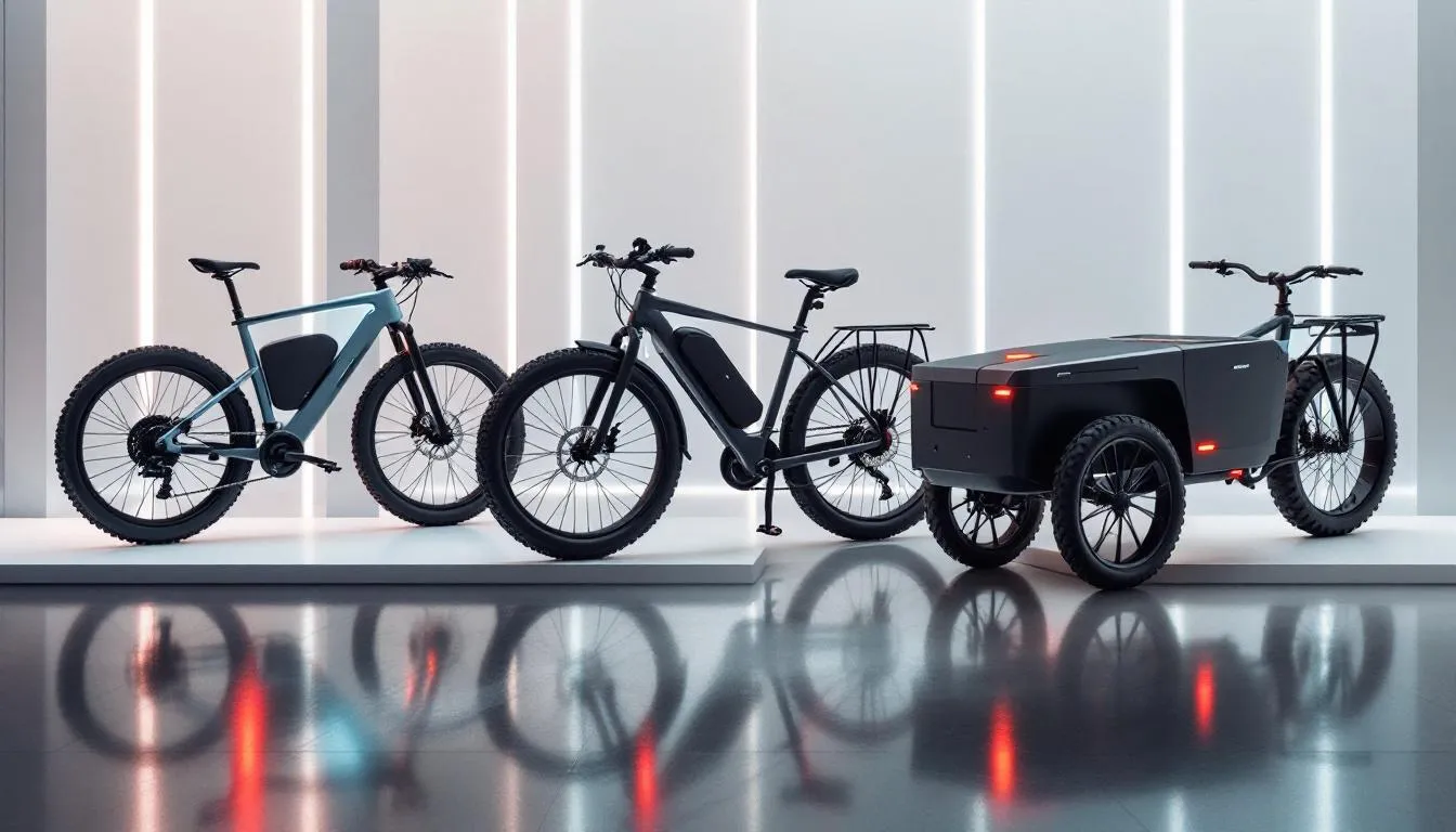 Different types of electric bikes, including gravel, mountain, and cargo bikes, highlighting their versatility.