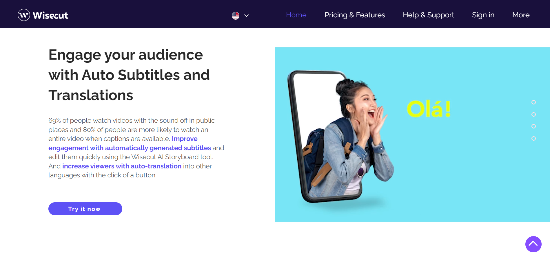 Auto subtitles and translations with wisecut.video
