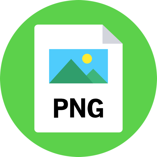 L'image montre le symbole du format PNG. Les lettres PNG sont écris sur un fond rond de couleur verte. 