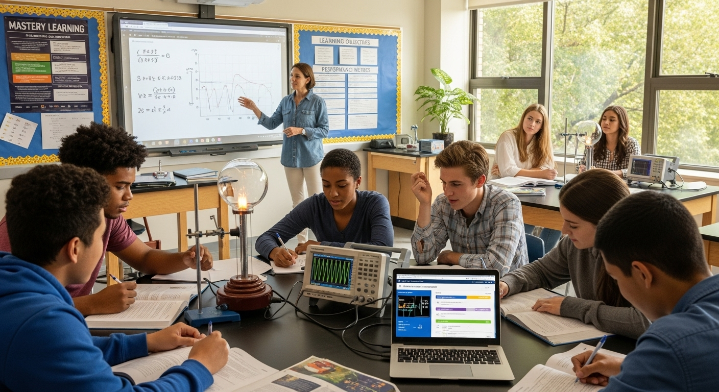 Classroom scene emphasizing learning, mastery, and performance alignment.
