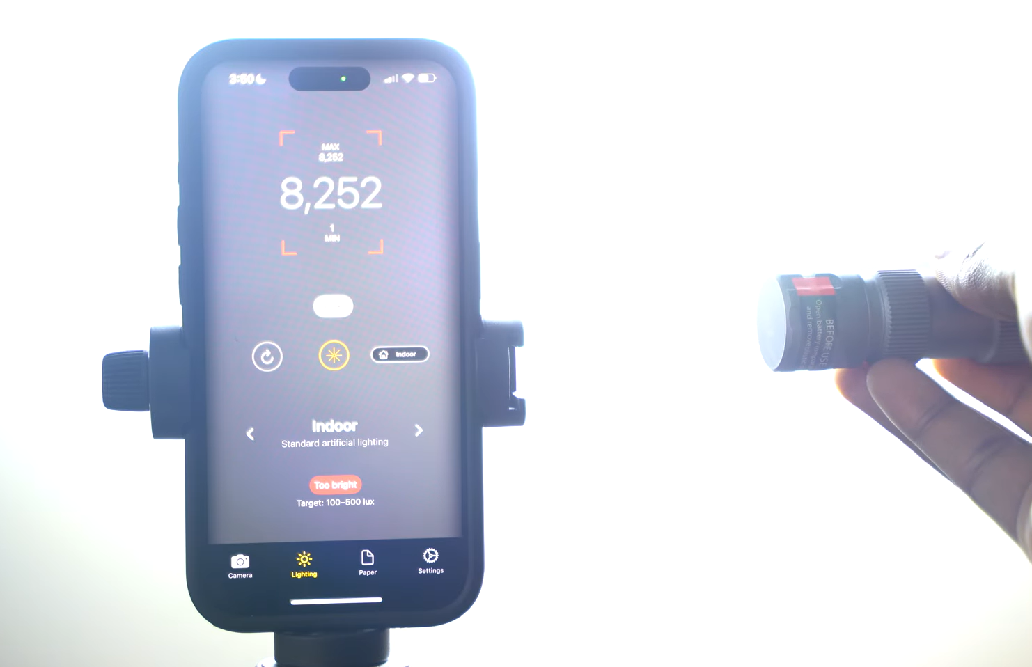 Nebo lights lux meter app reading