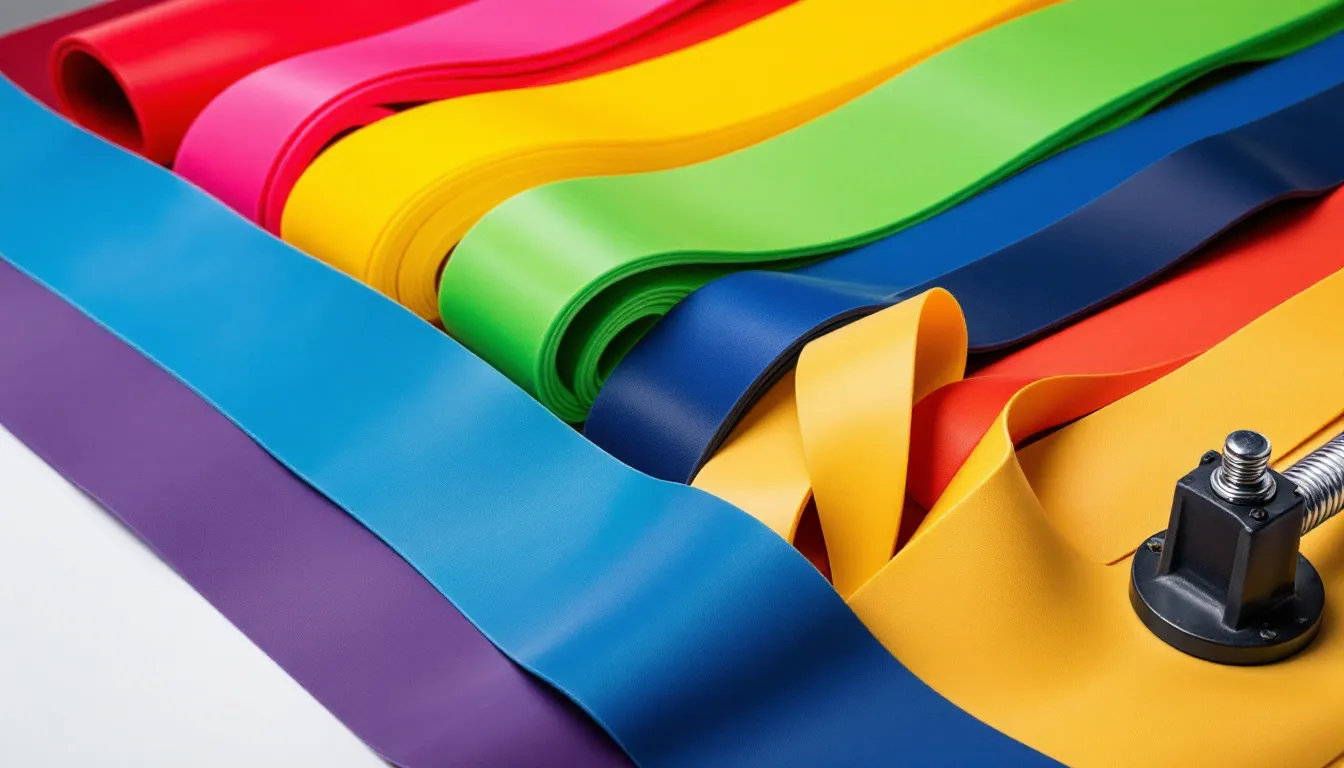 High-quality resistance bands of various colors and strengths displayed together.