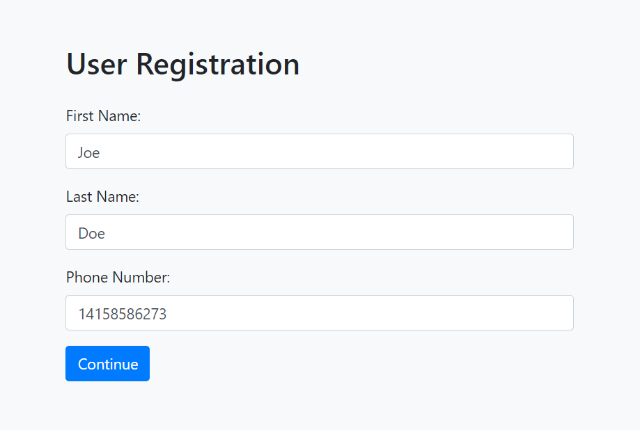 completed form of the user registration app