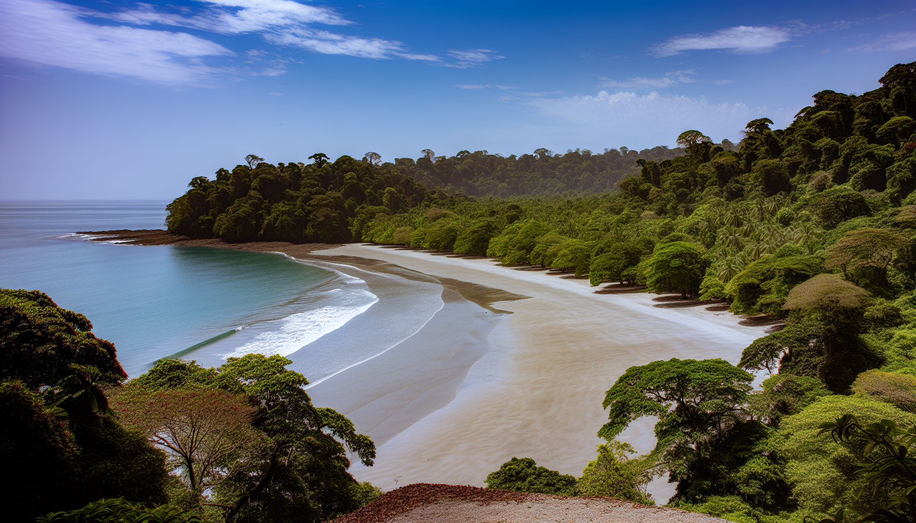 Pristine beach surrounded by dense rainforest in Manuel Antonio National Park