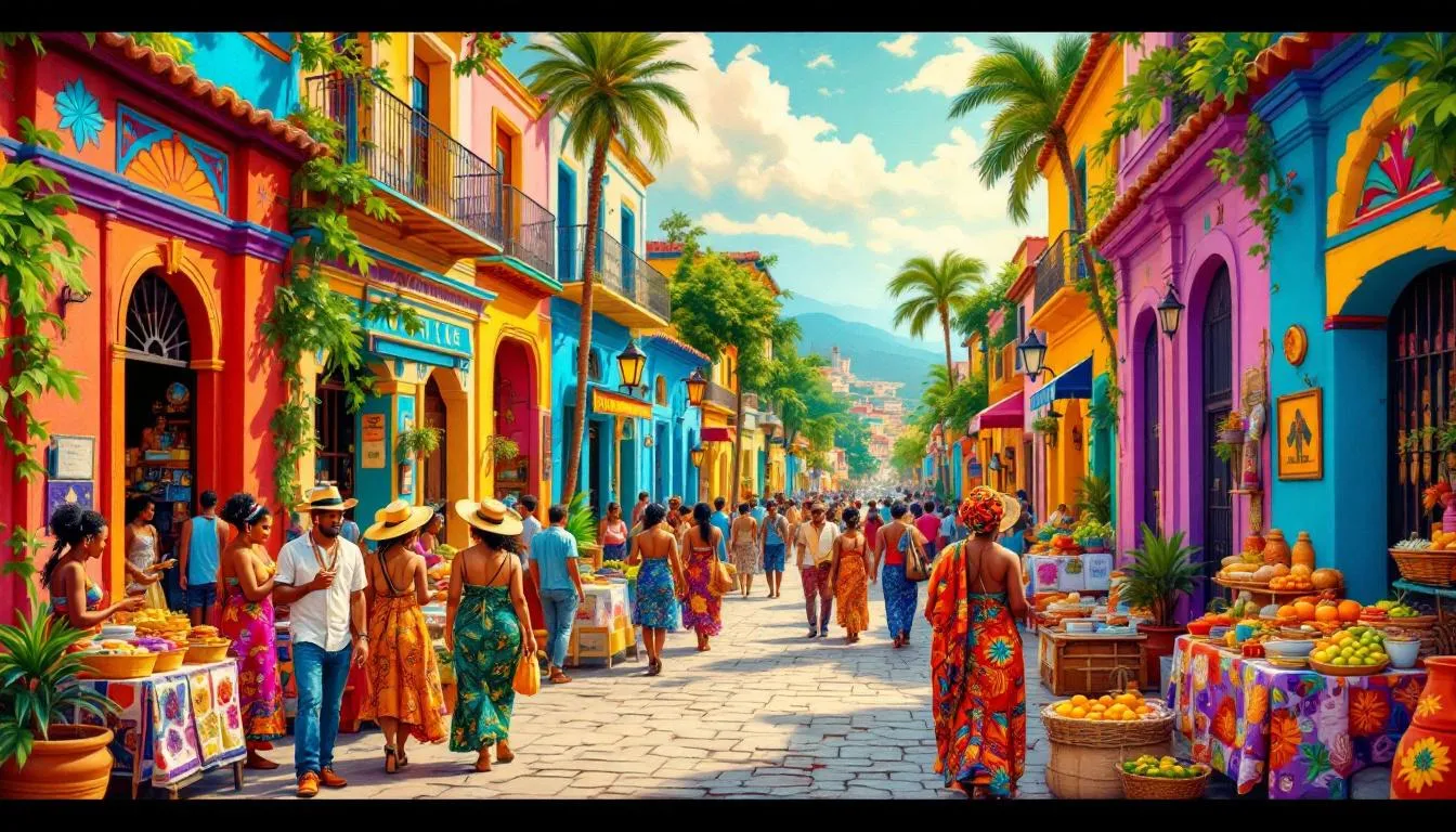 A street scene in a Latin American city showcasing African diaspora influences.