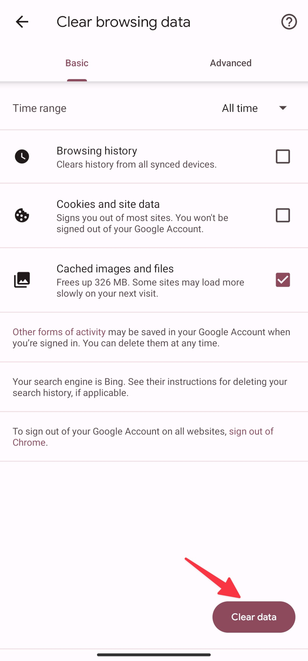 Remote.tools shows how to clear Google search history on an Android device. Tap on Clear data button to remove all the search entries based on the selection of time frame you've made.