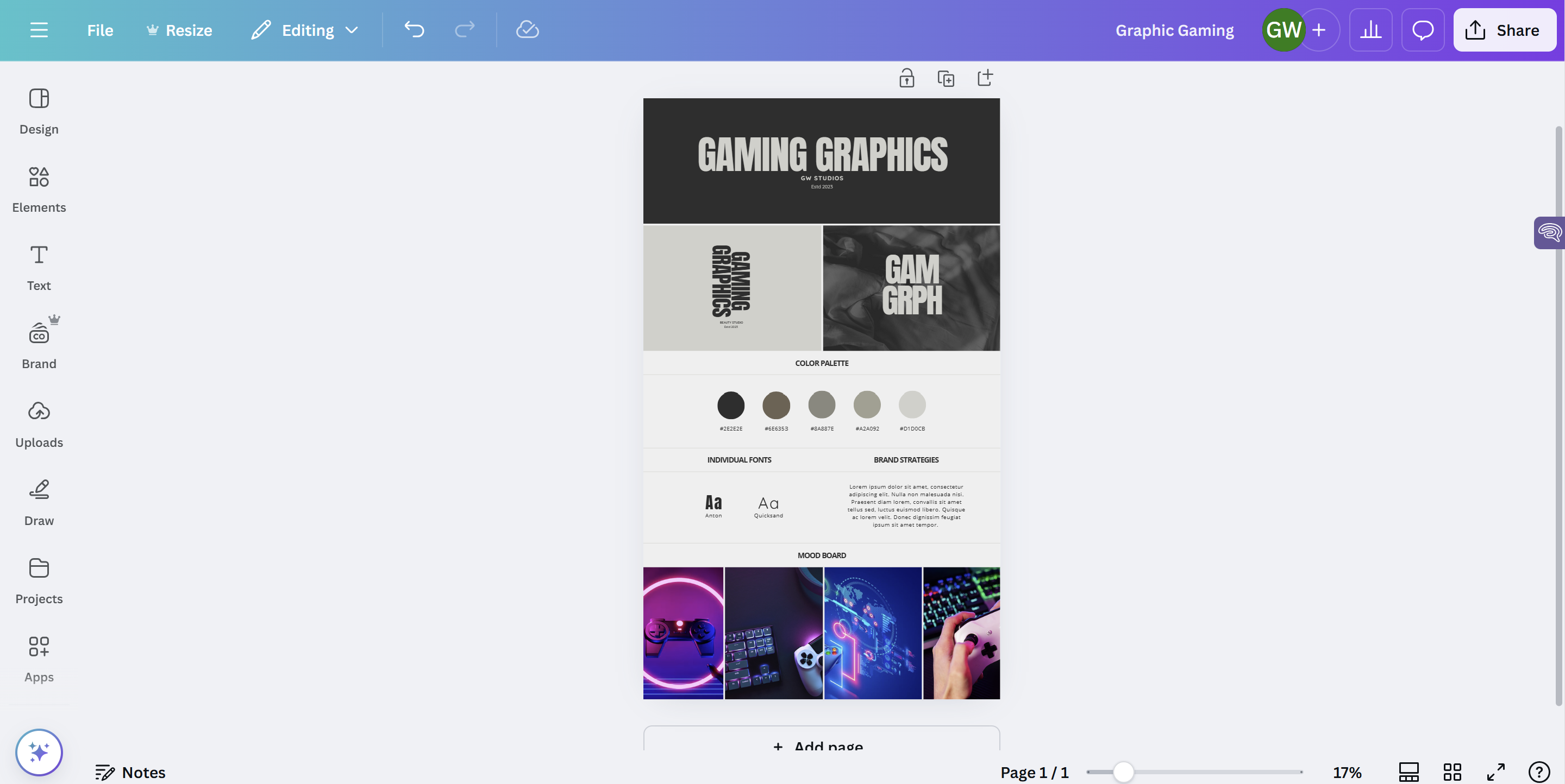 Canva gaming brand example