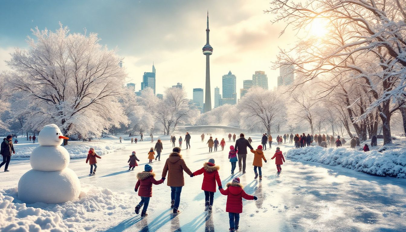 Outdoor winter activities in Toronto, including ice skating and snow activities.