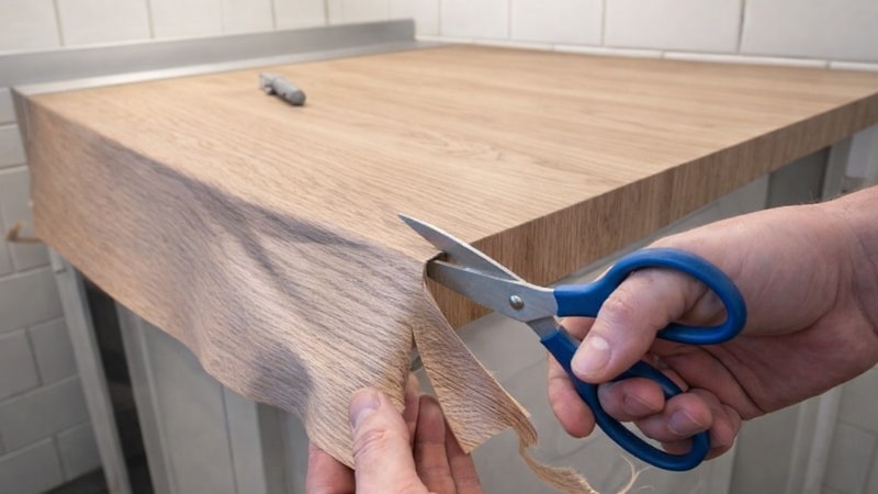 cutting excessive vinyl sheet