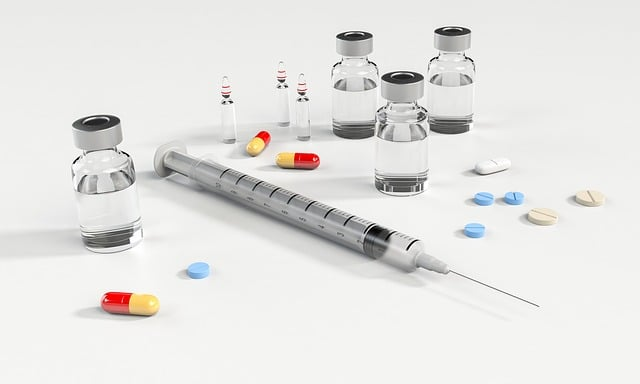 syringe, pill, capsule, B12 injection