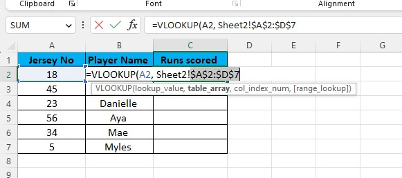 Type or select the table range or the table array.
