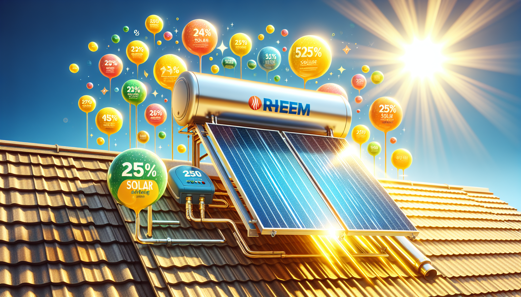 An illustration of Rheem solar hot water systems with associated pricing.