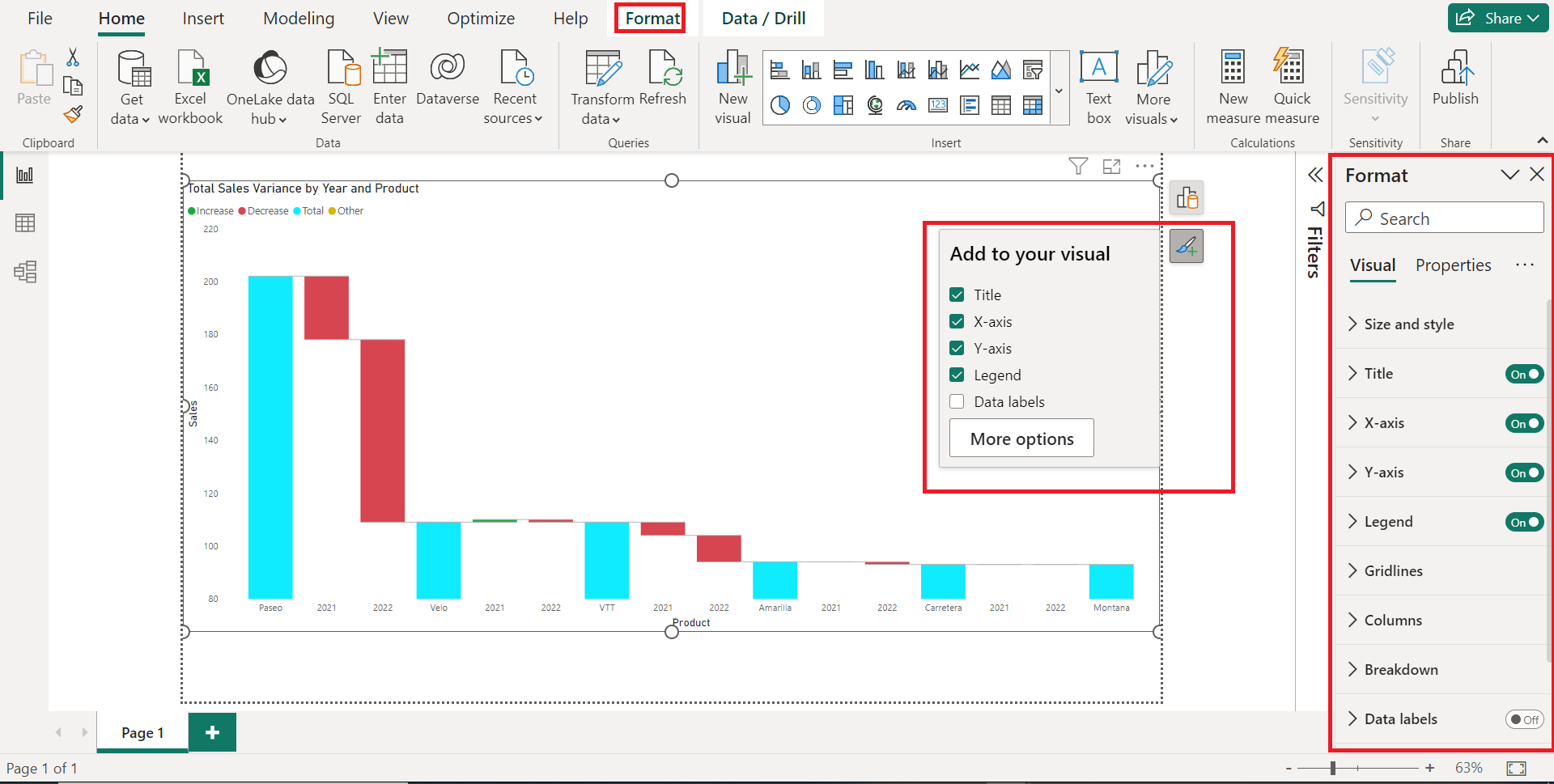Format your waterfall charts so they automatically convert sequential data