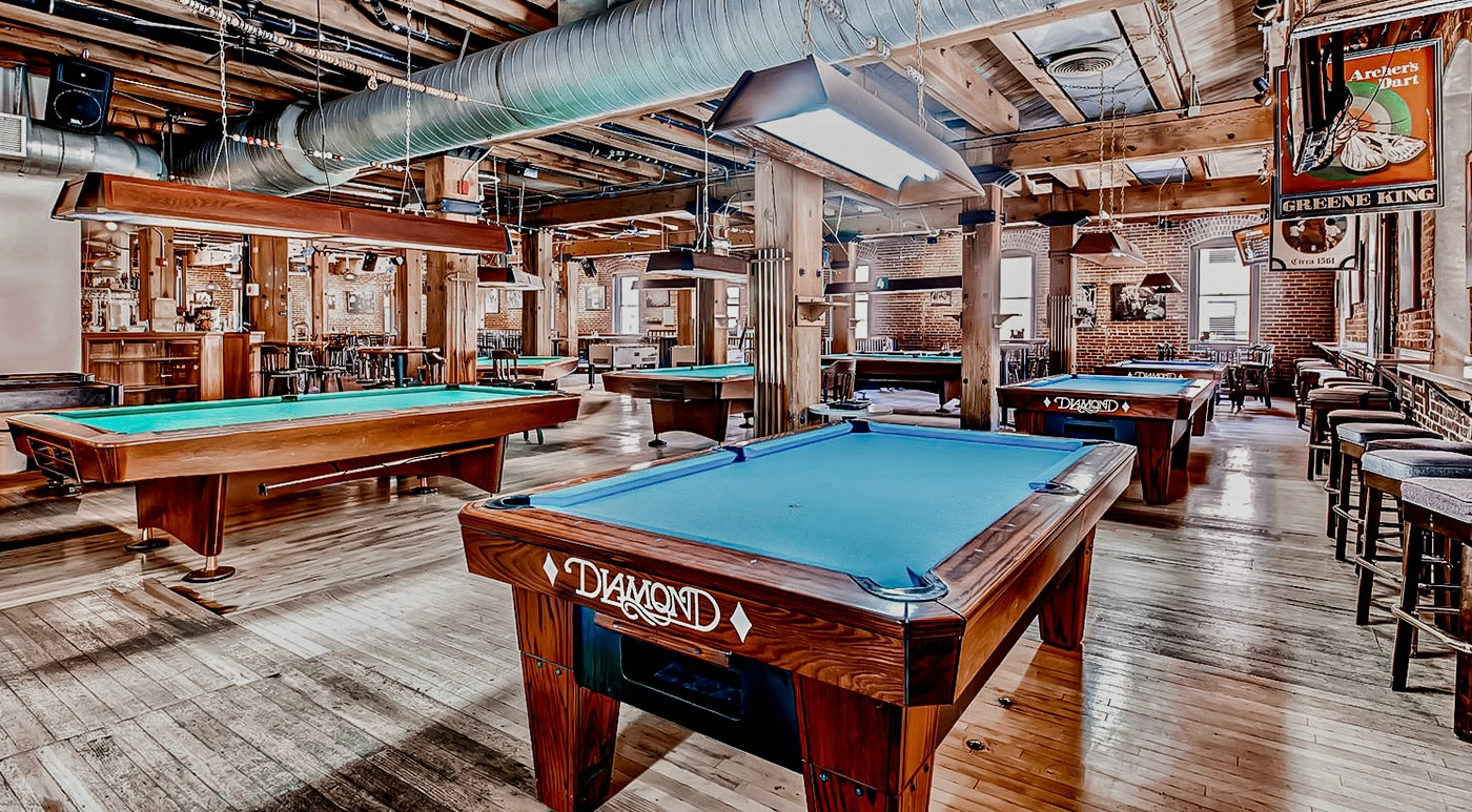 Billiards tables inside Wynkoop Brewing Company 