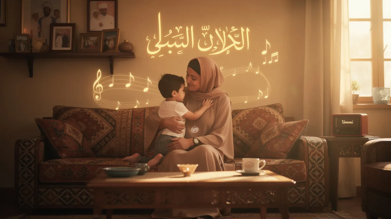 The image showcases a beautiful necklace featuring the word "Ummi," symbolizing maternal love and the deep cultural heritage associated with motherhood in Arabic culture. It reflects the spiritual significance of family bonds, resonating with themes from Maher Zain's music and the broader diaspora identity.