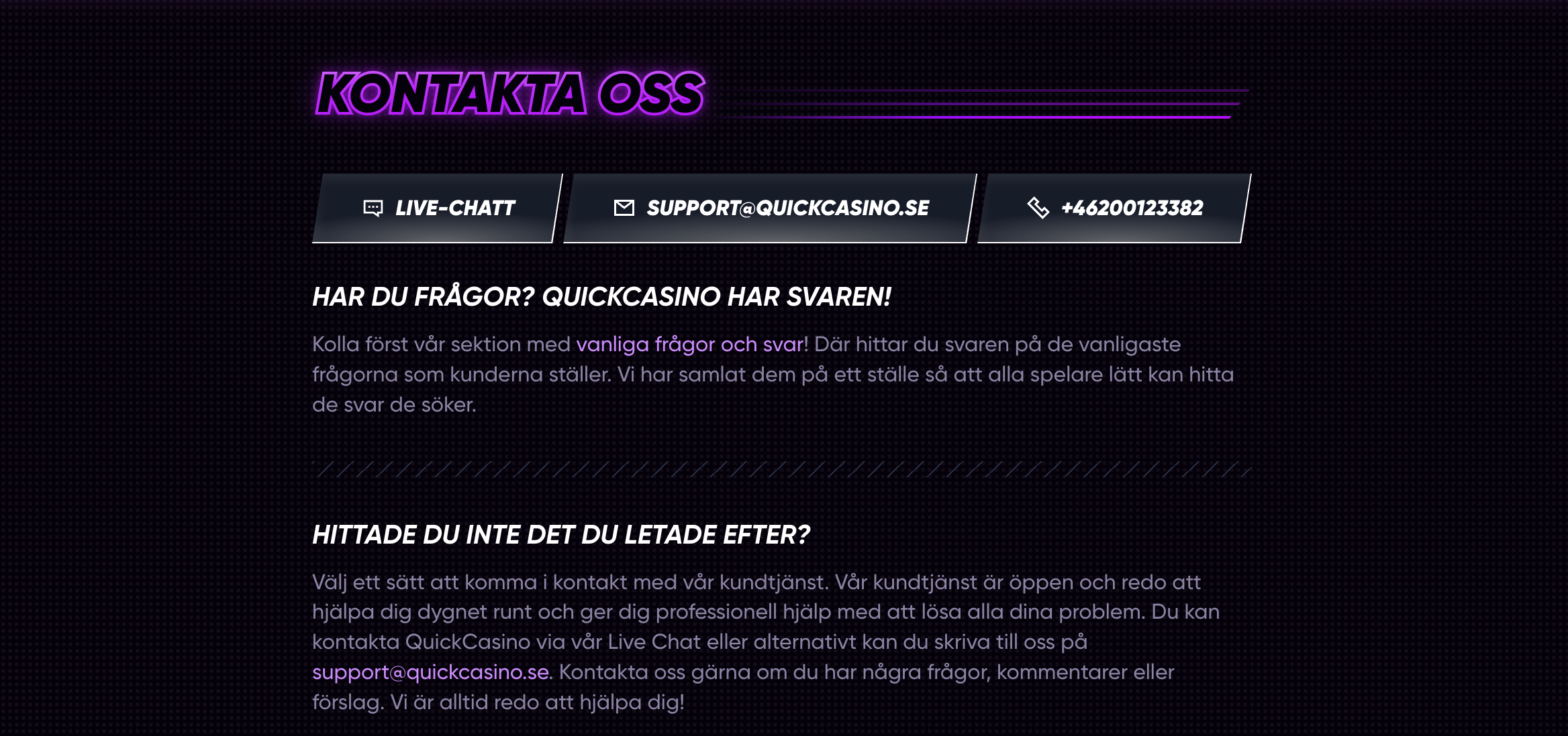 support quickcasino.se