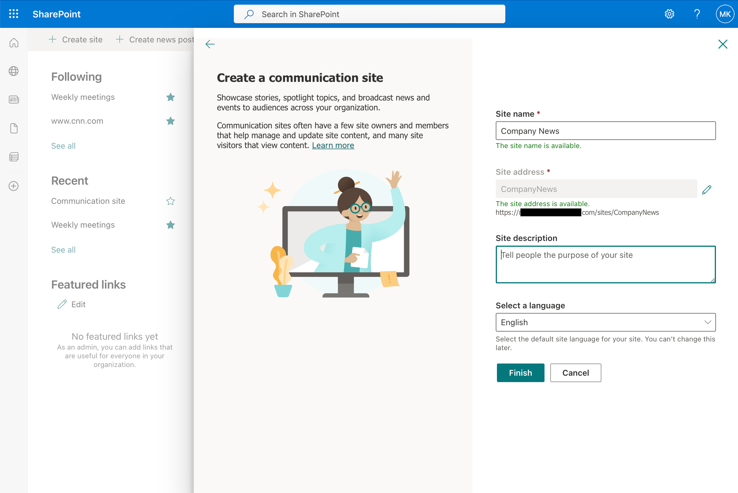 Create a Communication Site for business processes and document sharing