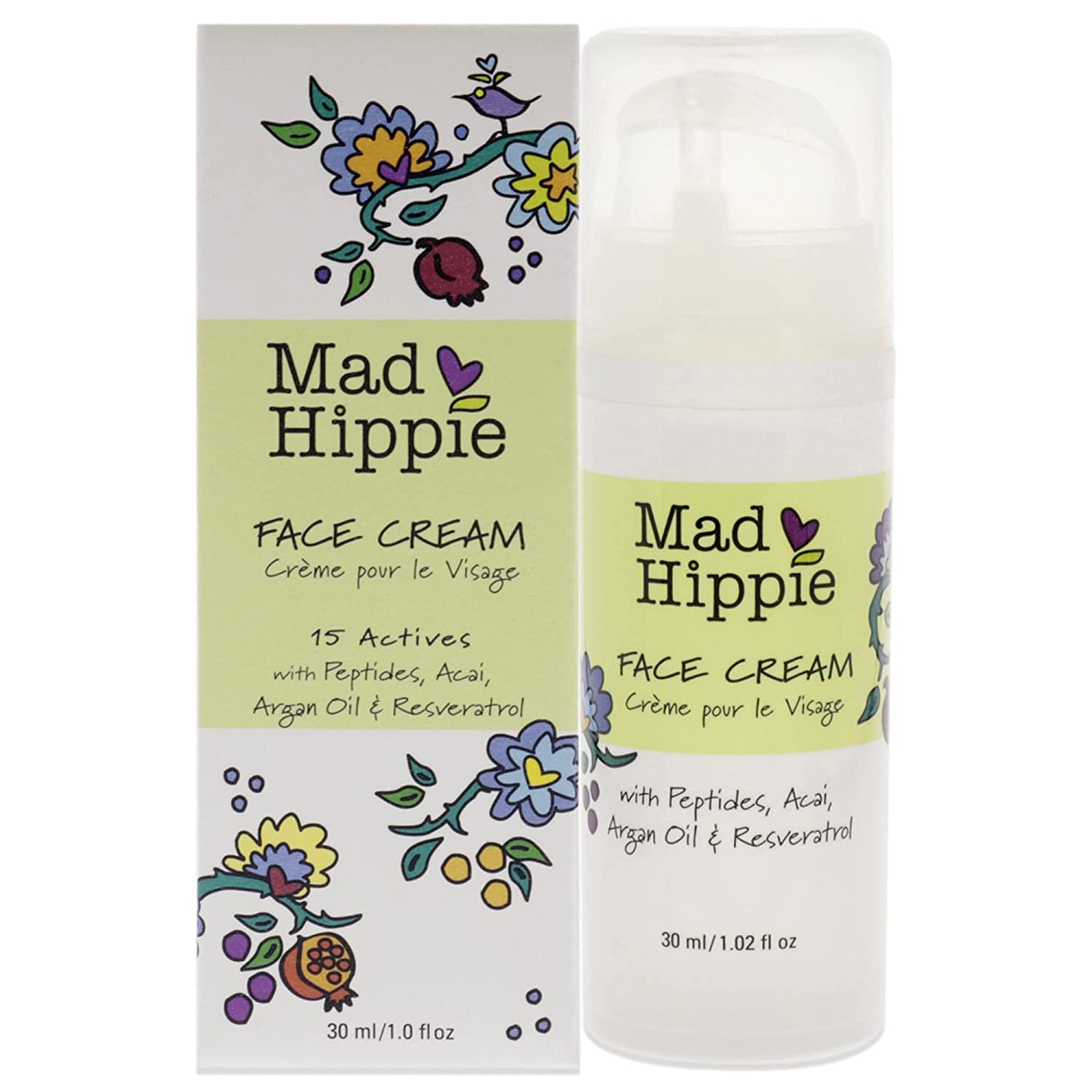 Mad Hippie Face Cream with 15 Actives, Peptides, Acai, Argan Oil & Resveratrol