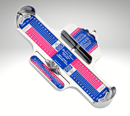 A brannock device will take measurements to find your true shoe size.